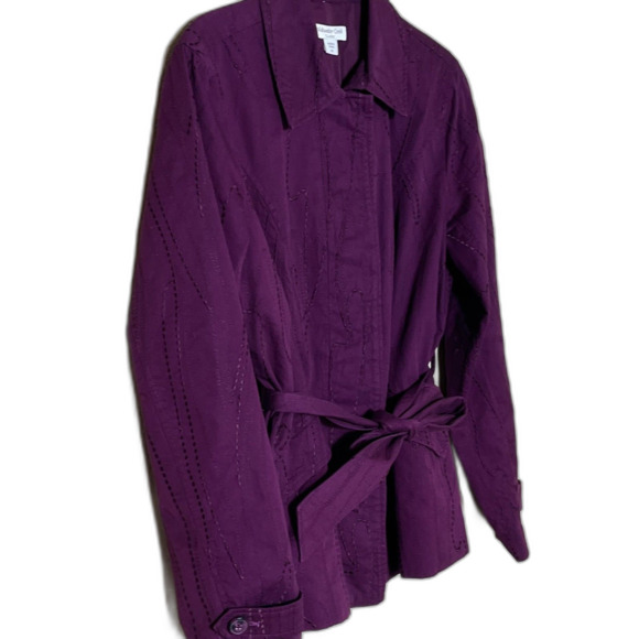 Coldwater Creek Plum Embroidered Belted Jacket 8 Cottagecore Boho Prep Fall - Picture 2 of 9